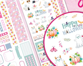 Kit de pegatinas de Halloween de Hobonichi / Planificador imprimible y archivos de corte Cricut / Decoración con pegatinas para planificador semanal