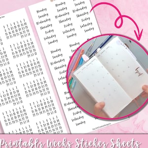 Week Dates Monthly Spread Sticker, Printable Planner Stickers Hobonichi, Digital Productivity Journal Stickers, Cricut Print Cut Stickers