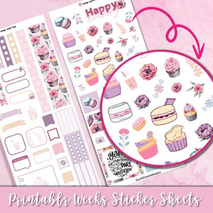 Adesivo de planejador imprimível Kit semanal Hobonichi, adesivo de diário de produtividade digital, adesivos de corte de impressão Cricut, adesivo de aquarela de aniversário