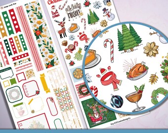 Pegatinas para planificadores navideños, pegatinas imprimibles para planificadores, kit semanal de Hobonichi, pegatinas para diarios de productividad digital, pegatinas para imprimir y cortar de Cricut