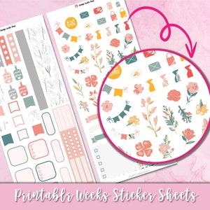 Printable Planner Stickers Hobonichi Weekly Kit, Digital Productivity Journal Stickers, Cricut Print Cut Stickers, Floral Watercolor Sticker