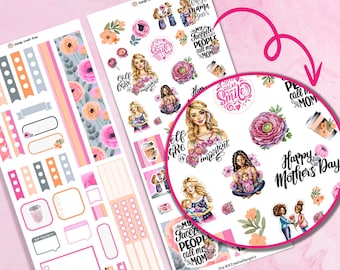 Pegatina del planificador del día de la madre, pegatina del planificador imprimible Hobonichi kit semanal, pegatina del diario de productividad digital, pegatina de corte de impresión cricut