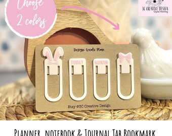 Marcadores de página con forma de lazo de conejito de Pascua, pestañas grandes para agendas, diarios y cuadernos. Disponibles en varios colores.