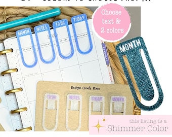 Marcapáginas grande personalizable con purpurina metálica para agendas, cuadernos y diarios. Tu elección de texto y color brillante.