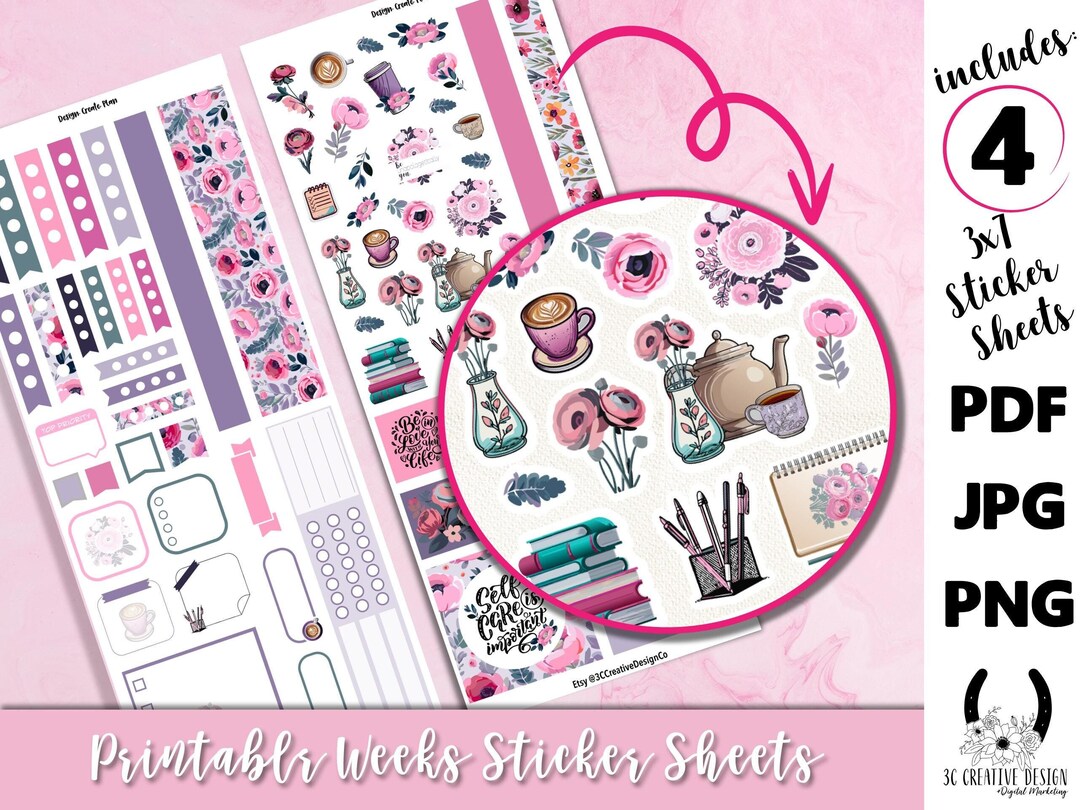 Purple Floral Watercolor Planner Sticker, Printable Planner Sticker ...