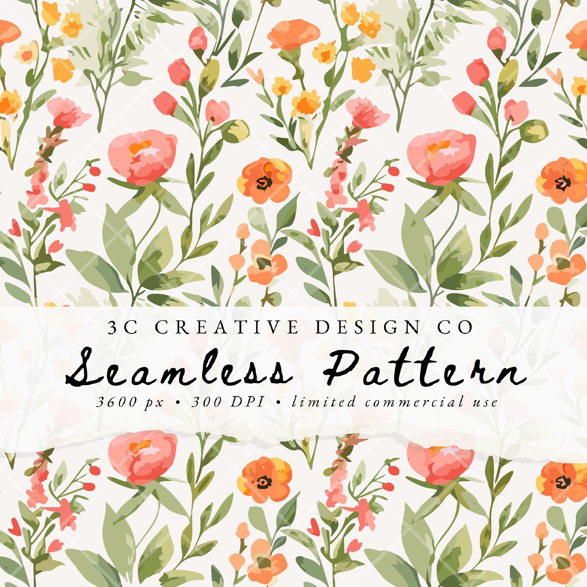 Seamless Repeat Floral Pattern, Commercial Use Clipart Bundle, Digital ...