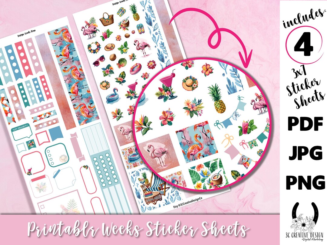 Flamingo Beach Watercolor Planner Sticker, Cricut Print Cut Sticker ...