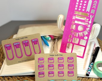 Juego de 3 planificadores mensuales con pestañas grandes y plantilla para agendas, diarios y cuadernos. Elija entre más de 20 colores, con opciones brillantes o metálicas.