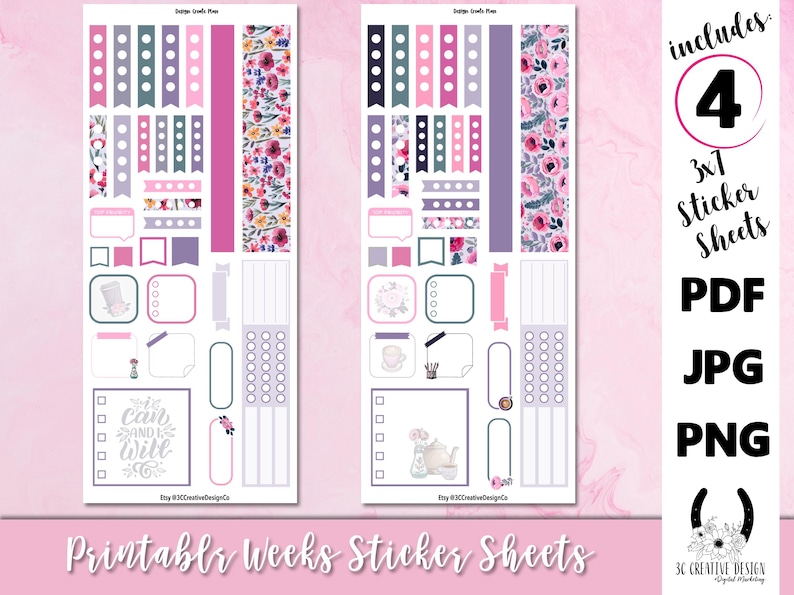 Purple Floral Watercolor Planner Sticker, Printable Planner Sticker ...