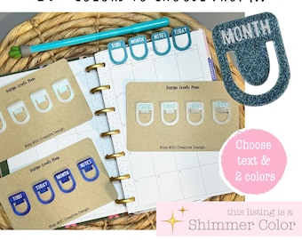 Marcapáginas pequeño personalizable con purpurina metálica para agendas, cuadernos y diarios. Tu elección de texto y color brillante.