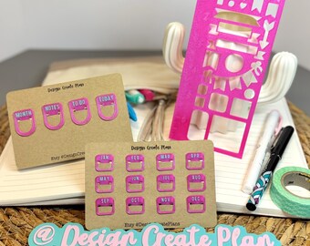 Juego de 3 planificadores mensuales con pestañas pequeñas y plantilla para agendas, diarios y cuadernos. Elige entre más de 20 colores, con opciones brillantes o metálicas.