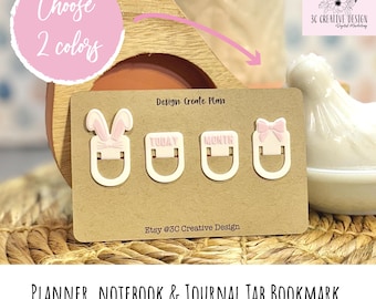 Marcadores de página con forma de lazo de conejito de Pascua, pequeños, para agendas, diarios y cuadernos. Elige entre varios colores.