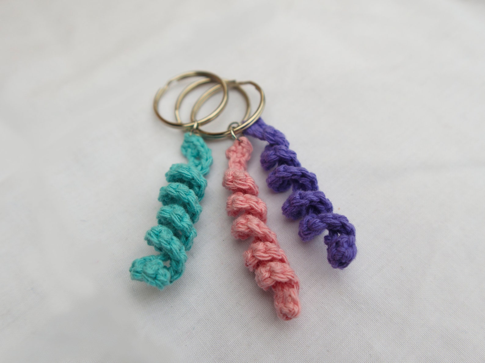 Customisable Corkscrew Crochet Keyrings 20 Colours To Choose Etsy