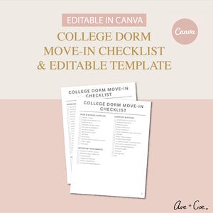 College Dorm Move-In Checklist | Printable + Editable Canva Template | Instant Download | Dorm Packing List | Freshman Checklist