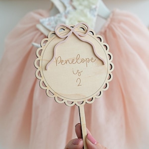 Personalised Wooden Birthday Cake Topper with Acrylic Bow | Custom Name & Age Cake Topper| Kids Party Decoration