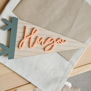 Personalised Kids Name Flag | Custom Wood Pennant Sign | Kids Room Wall Art | Nursery Decor | Acrylic Pennant Name Sign image 12