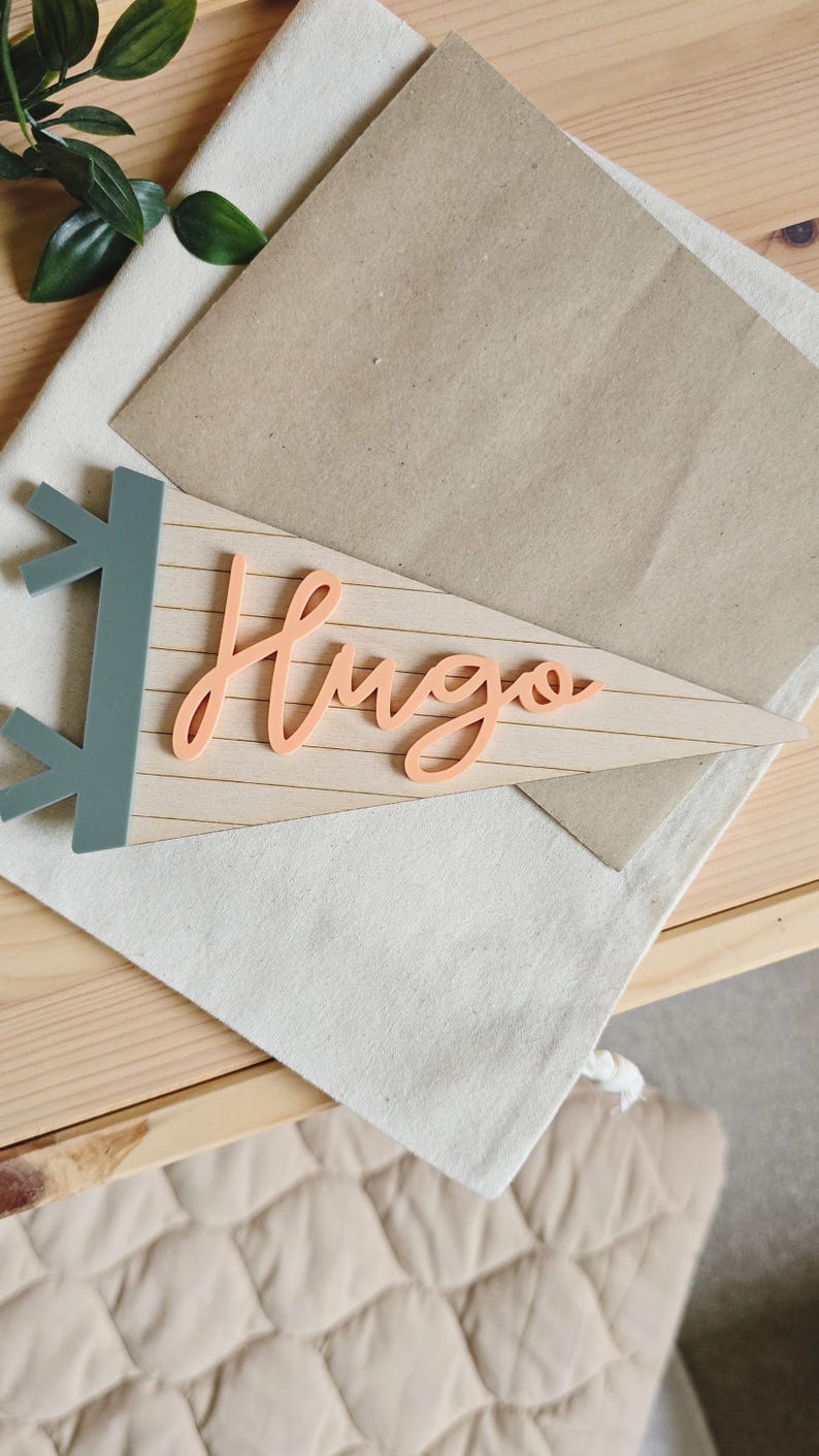 Personalised Kids Name Flag | Custom Wood Pennant Sign | Kids Room Wall Art | Nursery Decor | Acrylic Pennant Name Sign image 12