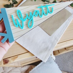 Personalised Kids Name Flag | Custom Wood Pennant Sign | Kids Room Wall Art | Nursery Decor | Acrylic Pennant Name Sign image 17