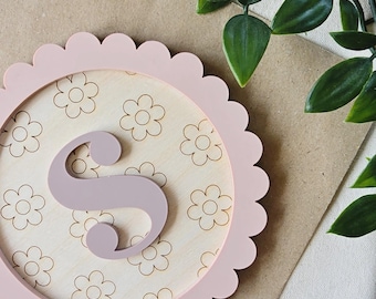 Personalized Floral Letter Wooden Plaque | Nursery Decor, Baby Girl Gift