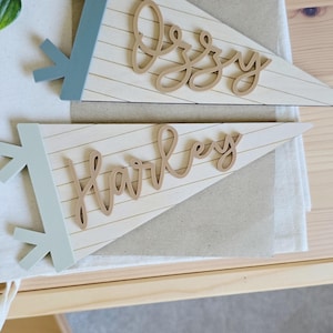 Personalised Kids Name Flag | Custom Wood Pennant Sign | Kids Room Wall Art | Nursery Decor | Acrylic Pennant Name Sign image 20