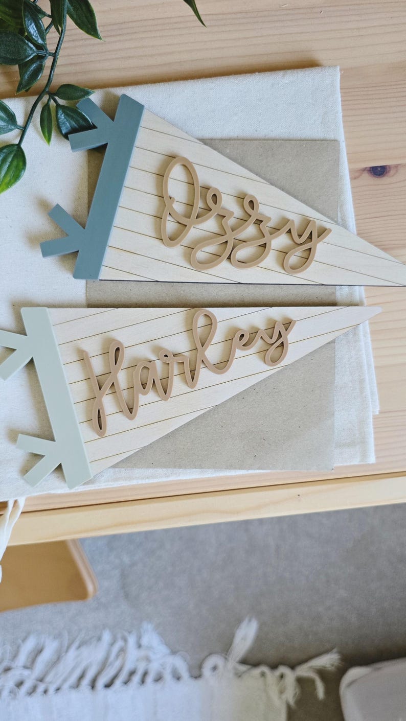 Personalised Kids Name Flag | Custom Wood Pennant Sign | Kids Room Wall Art | Nursery Decor | Acrylic Pennant Name Sign image 20