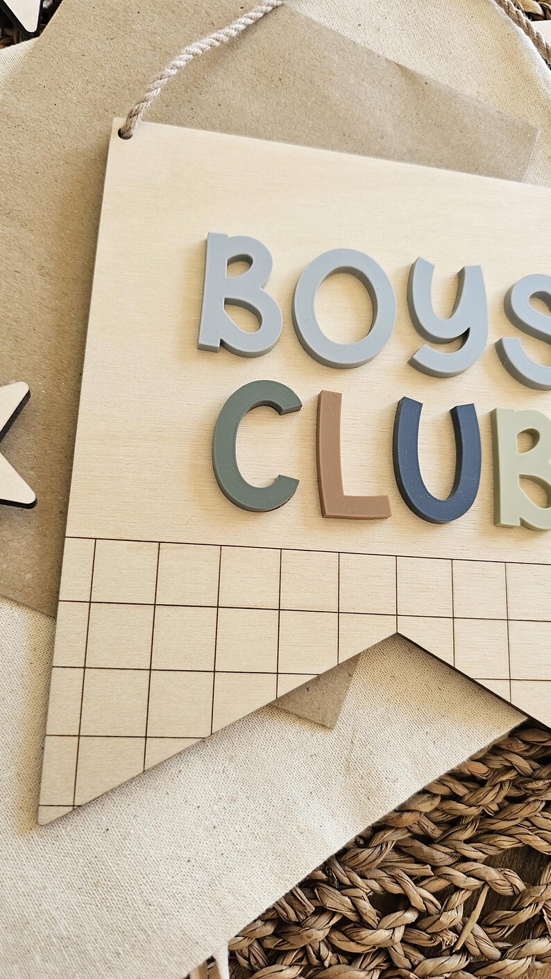 Boys Club Wooden Wall Banner | Chequered Kids Sign | Boys Room Decor ...