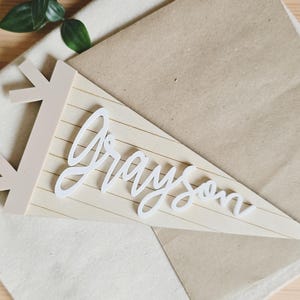 Personalised Kids Name Flag | Custom Wood Pennant Sign | Kids Room Wall Art | Nursery Decor | Acrylic Pennant Name Sign image 11