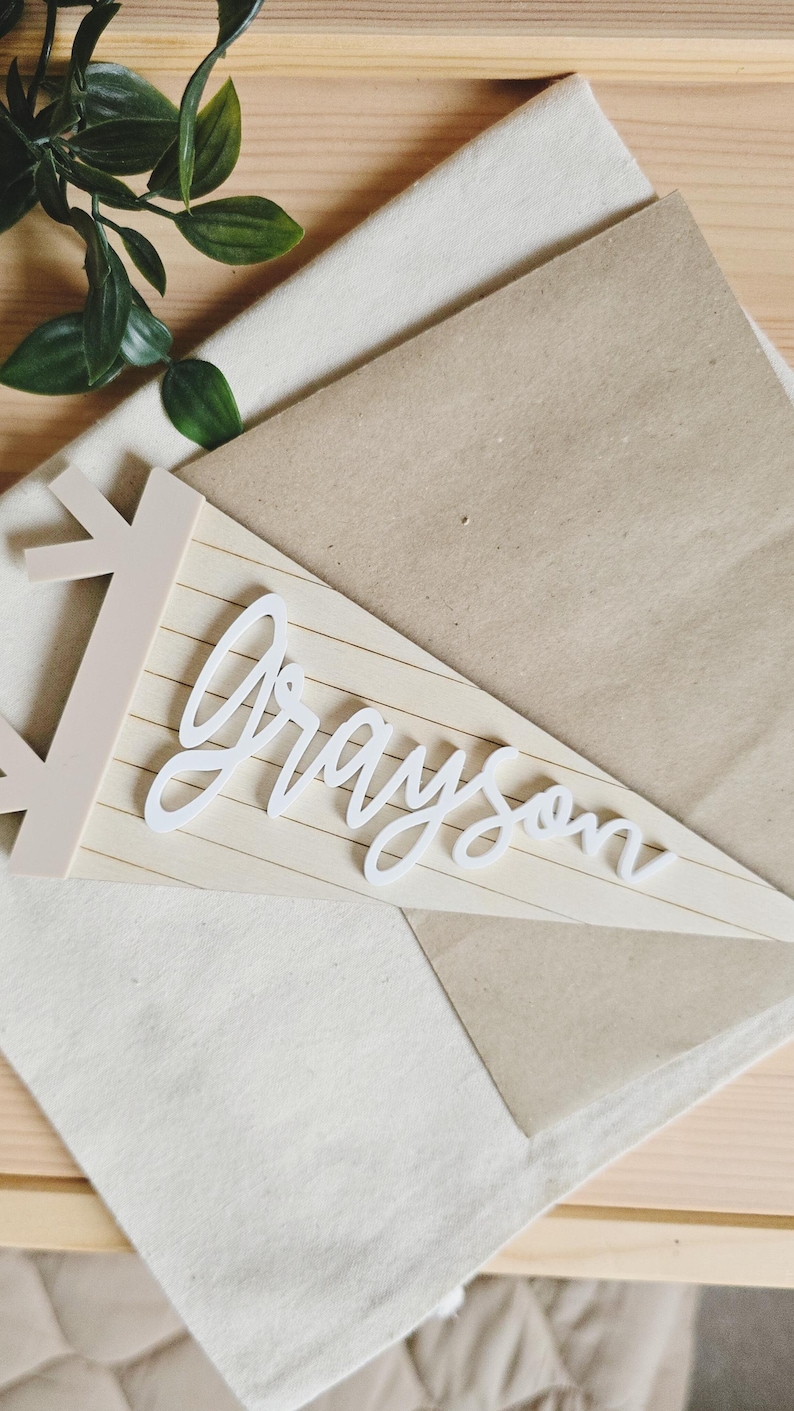 Personalised Kids Name Flag | Custom Wood Pennant Sign | Kids Room Wall Art | Nursery Decor | Acrylic Pennant Name Sign image 11