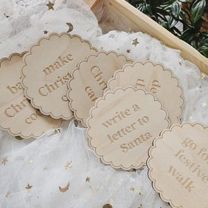 Personalised Wooden Christmas Activity Tokens - Set of 6 | Reusable Advent Tradition | Advent Calendar Activity Tokens For Kids |
