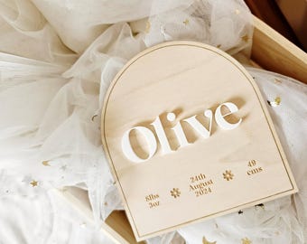 Personalised New Baby Birth Stats Plaque | Custom Wooden Arch New Baby Keepsake | Baby Name Sign | Birth Announcement Sign | New Baby Gift