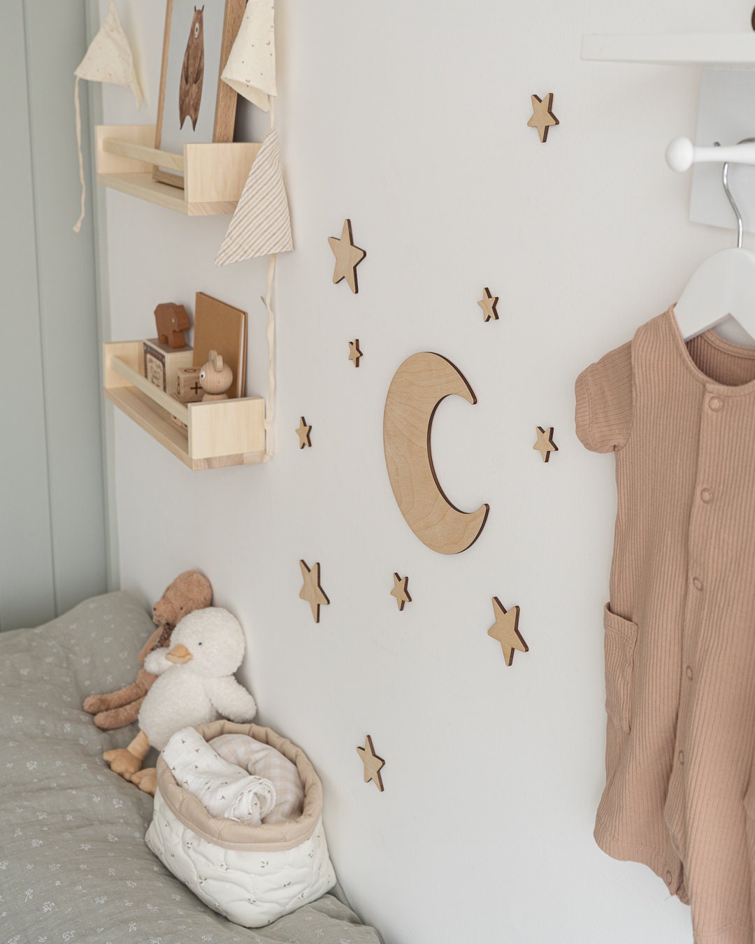 Nursery Wall Art Set | Moon and Star Wooden Decor Set | Kids Space ...
