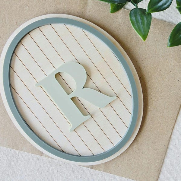 Personalised Oval monogram Sign | Custom Wood Wall Plaque | Kids Room Wall Art | Nursery Decor | Acrylic Letter Door Plaque