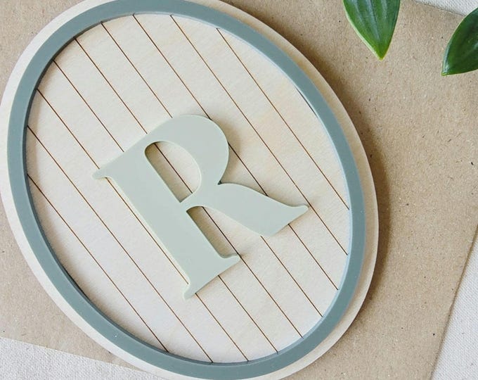 Personalised Oval monogram Sign | Custom Wood Wall Plaque | Kids Room Wall Art | Nursery Decor | Acrylic Letter Door Plaque