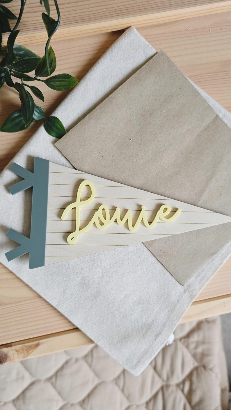 Personalised Kids Name Flag | Custom Wood Pennant Sign | Kids Room Wall Art | Nursery Decor | Acrylic Pennant Name Sign image 13