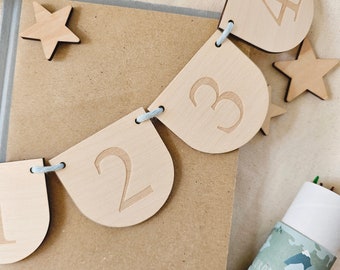 Wooden Numbers 1 To 10 Playroom Bunting | Numbers One To Ten Kids Educational Garland | Customise