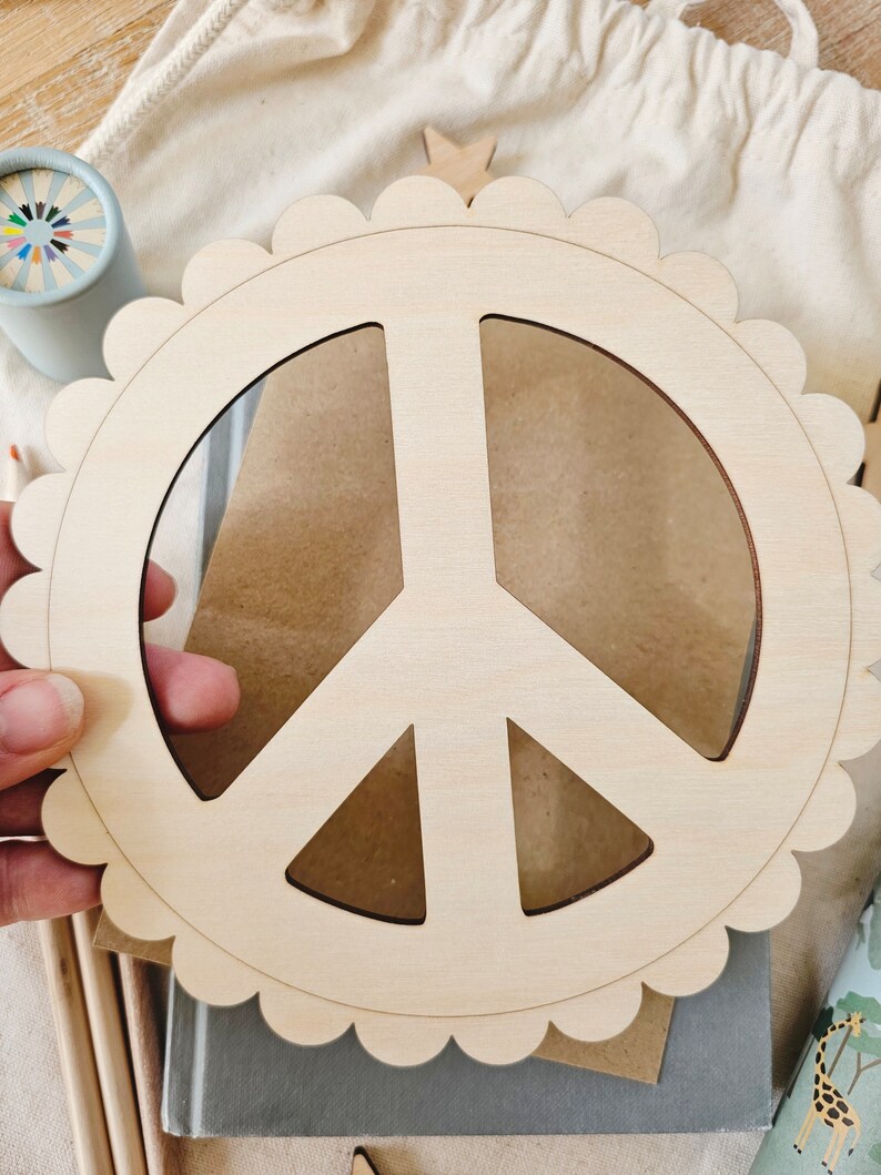Wooden Peace Wall Sign With Scallop Edging Wooden Peace Symbol Nursery