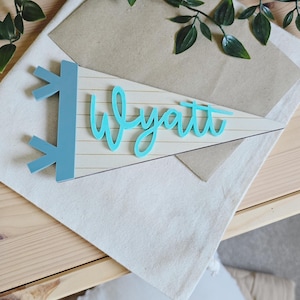 Personalised Kids Name Flag | Custom Wood Pennant Sign | Kids Room Wall Art | Nursery Decor | Acrylic Pennant Name Sign image 16