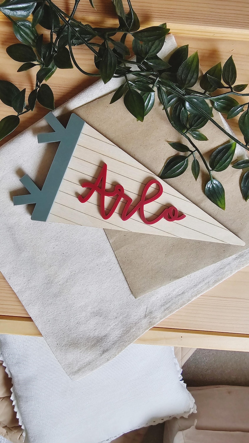 Personalised Kids Name Flag | Custom Wood Pennant Sign | Kids Room Wall Art | Nursery Decor | Acrylic Pennant Name Sign image 18