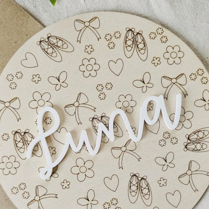 Personalised Wooden Plaque With Acrylic Name Floral & Ballerina