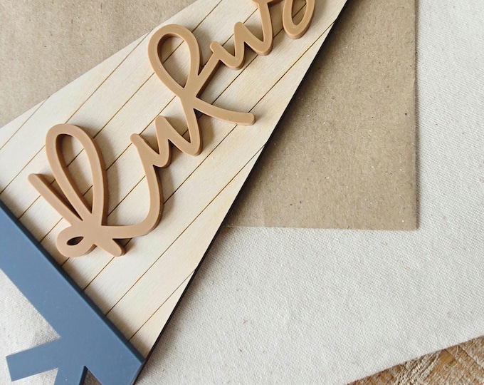 Personalised Kids Name Flag | Custom Wood Pennant Sign | Kids Room Wall Art | Nursery Decor | Acrylic Pennant Name Sign