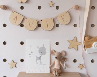 Wooden Nursery Name Bunting | Personalised Baby Garland Gift | Kids Wooden Wall Decor | UK