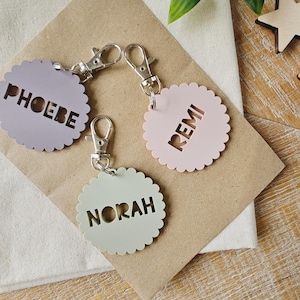 Personalised Scalloped Acrylic Keyring | Back to School Gift | New Home Gift | Custom Party Favours | Name Keyring