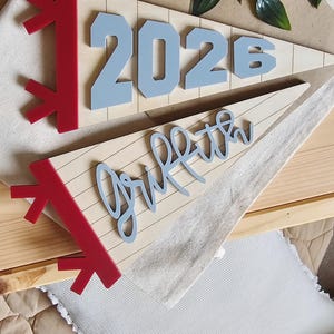 Personalised Kids Name Flag | Custom Wood Pennant Sign | Kids Room Wall Art | Nursery Decor | Acrylic Pennant Name Sign image 14