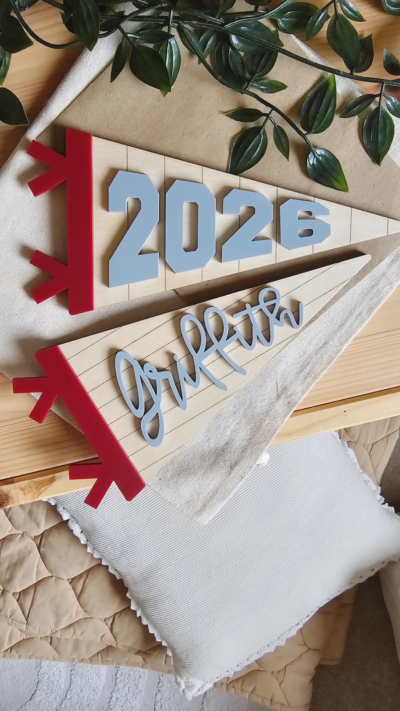 Personalised Kids Name Flag | Custom Wood Pennant Sign | Kids Room Wall Art | Nursery Decor | Acrylic Pennant Name Sign image 14