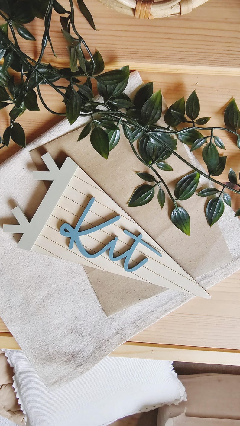 Personalised Kids Name Flag | Custom Wood Pennant Sign | Kids Room Wall Art | Nursery Decor | Acrylic Pennant Name Sign image 15