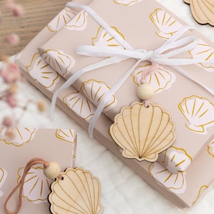 Seashell Wooden Gift Tag Seashell Hanging Decoration image 1