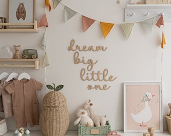 Nursery Wall Sign | Dream Big Little One Kids Room Wooden Wall Quote
