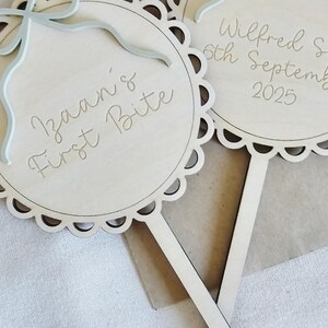 Personalised Wooden Birthday Cake Topper with Acrylic Bow | Custom Name & Age Cake Topper| Kids Party Decoration image 12
