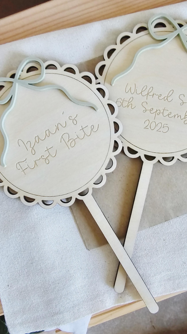 Personalised Wooden Birthday Cake Topper with Acrylic Bow | Custom Name & Age Cake Topper| Kids Party Decoration image 12