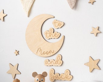 to the moon and back wooden wall quote | Nursery Wall Art | UK